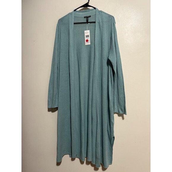 Eileen Fisher Long Cardigsn Organic Linen blend sz L color seafoam NWT mspr 268 - Picture 1 of 7